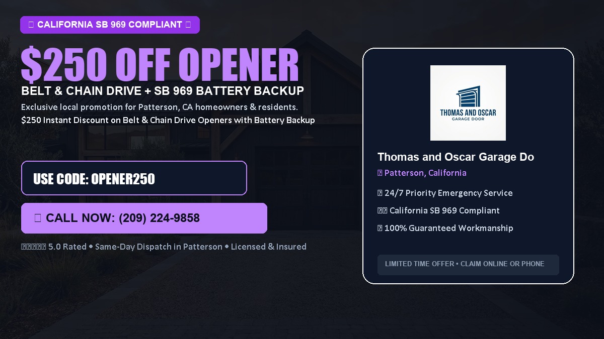 $250 OFF Smart Garage Door Opener Installation (Belt & Chain Drive with California SB 969 Battery Backup) in Patterson, CA