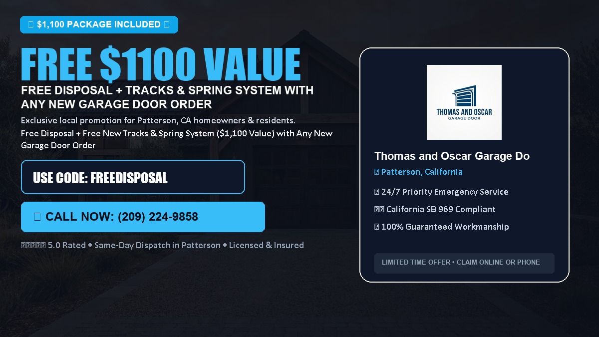 Free Disposal + Free New Tracks & Spring System with Any New Garage Door Order ($1100 Value) in Patterson, CA